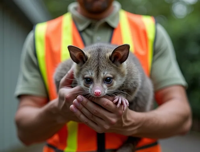 Animal handler safely recovering a deceased possum in Main Ridge